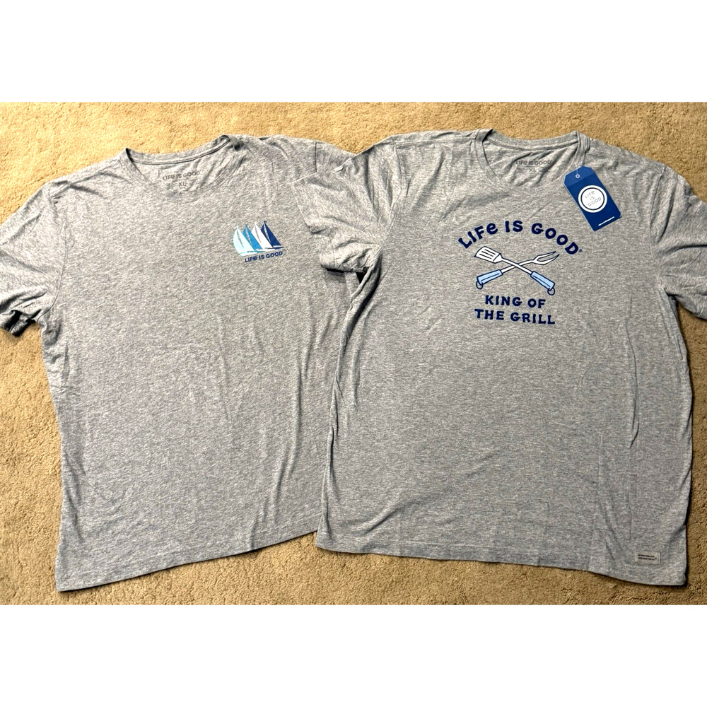2 Life Is Good Tees Mens XL Gray NWT King Of The Grill and NWOT Sailboats XL